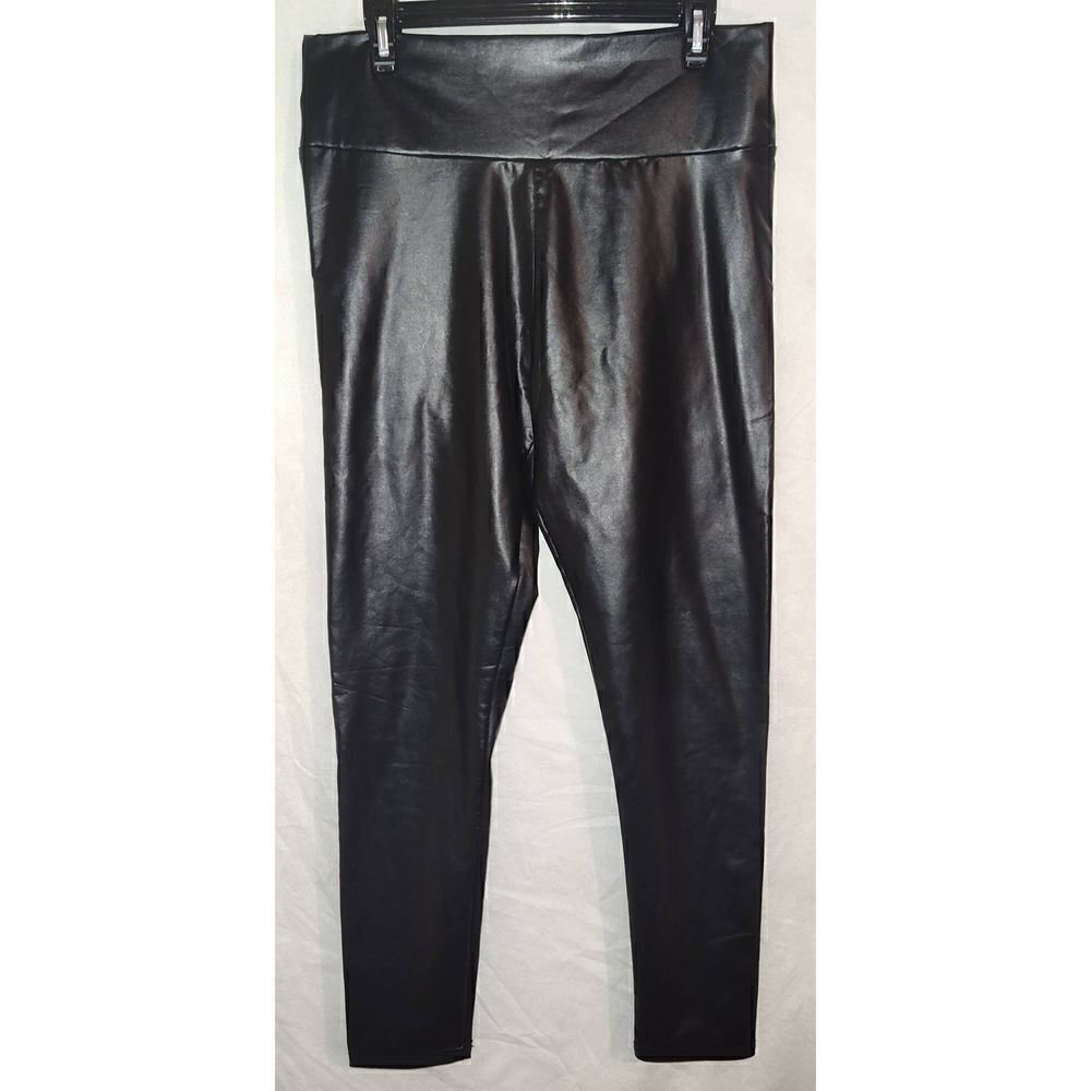 Tagoo Womens Faux Leather Pull On Jeggings Legging Pants Shiny Black 2XL